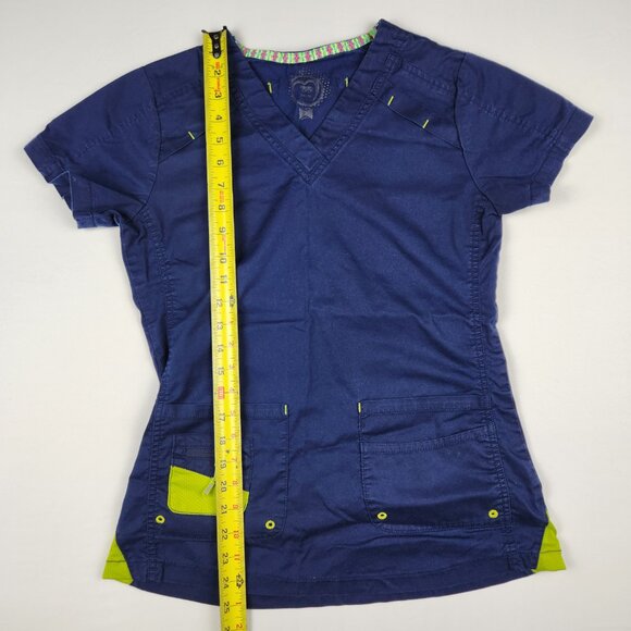 Nurse Health Pro Scrubs Top XS - 3-Pocket V-Neck Medical Wear, Blue Green - Picture 5 of 8